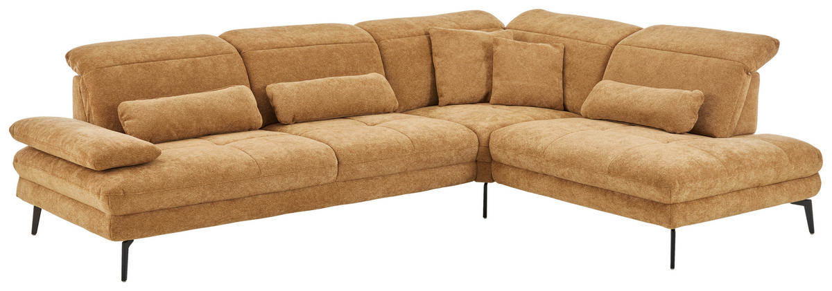 ECKSOFA Beldomo System Dunkelgelb Chenille Rücken echt, Kopfteilverstellung  - Dunkelgelb/Schwarz, Design, Textil/Metall (311/235cm) - Beldomo System