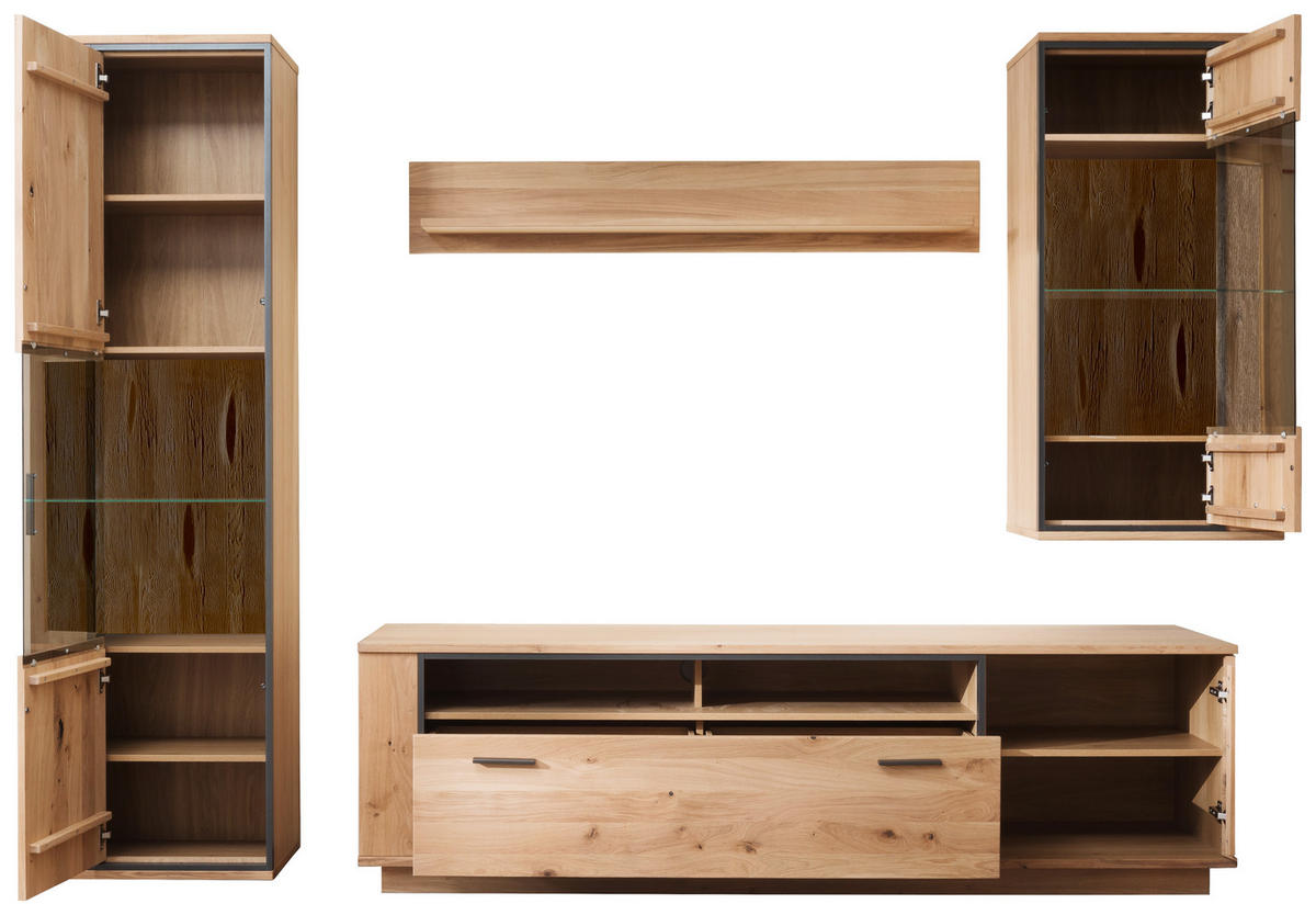 WOHNWAND  in Anthrazit, Eichefarben 310/209/50 cm  - Eichefarben/Anthrazit, Konventionell, Glas/Holz (310/209/50cm) - Landscape