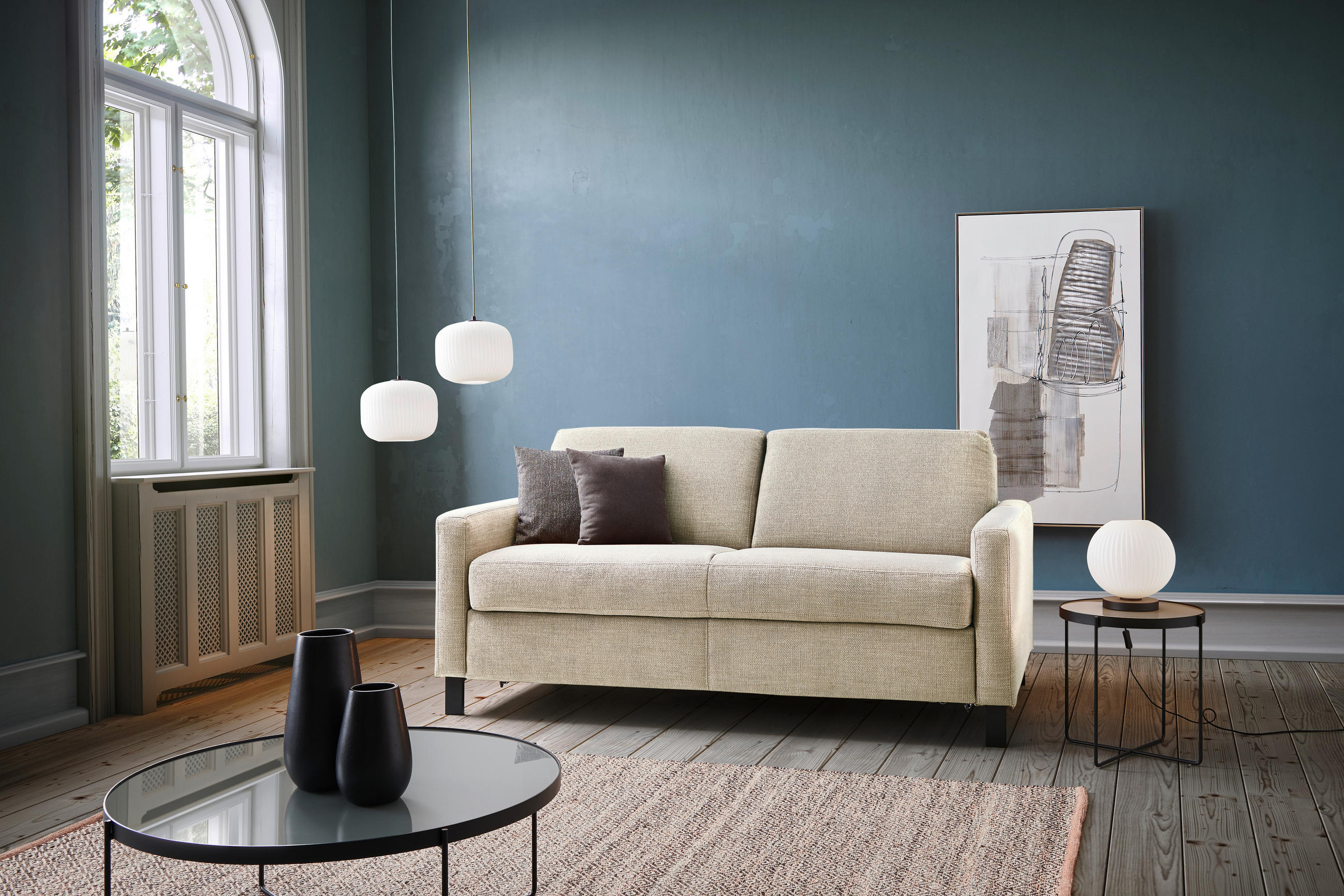 SCHLAFSOFA in Textil Beige - Beige/Schwarz, Design, Holz/Textil (184/92/102cm) - Venda