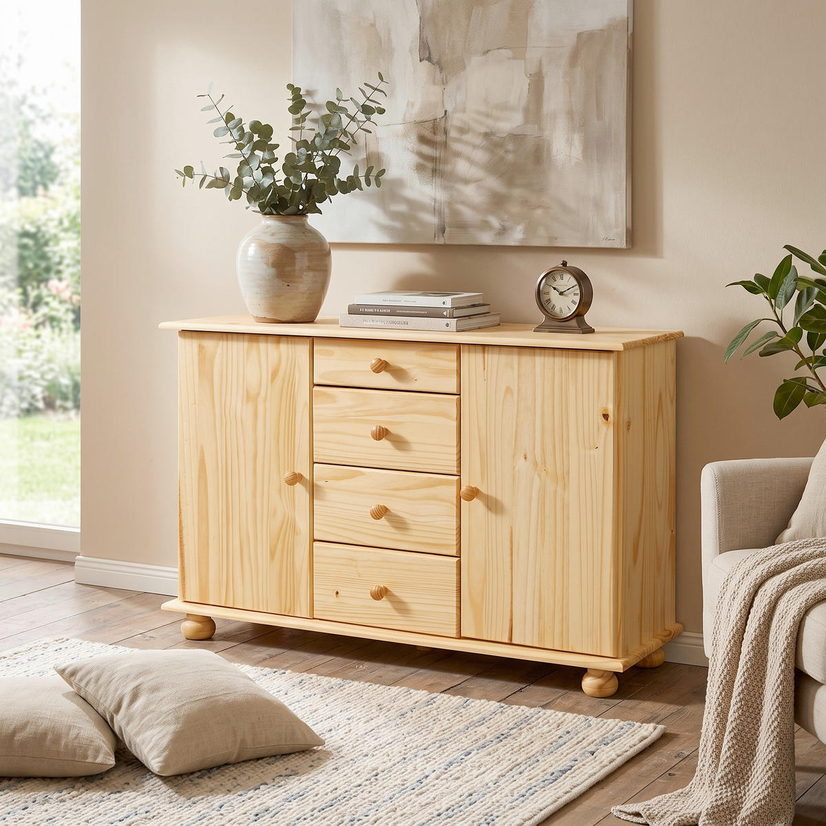 KOMMODE , 119/81/38 cm, 4 Schublade(n)  - Naturfarben, Design, Holz (119/81/38cm) - MID.YOU