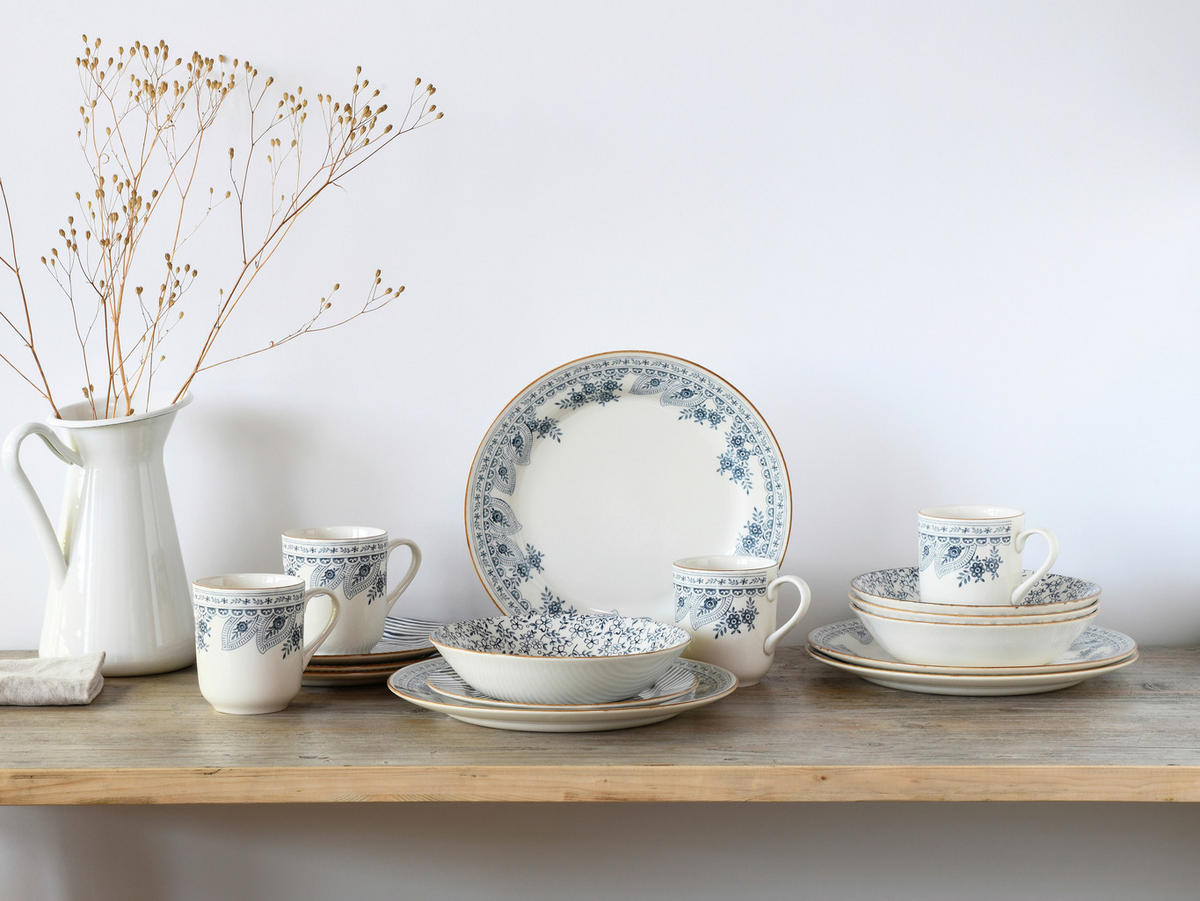 KOMBISERVICE Blau, Weiß Euböa 16-teilig 4 Personen  - Blau/Weiß, Basics, Keramik (33/32/31cm) - Creatable