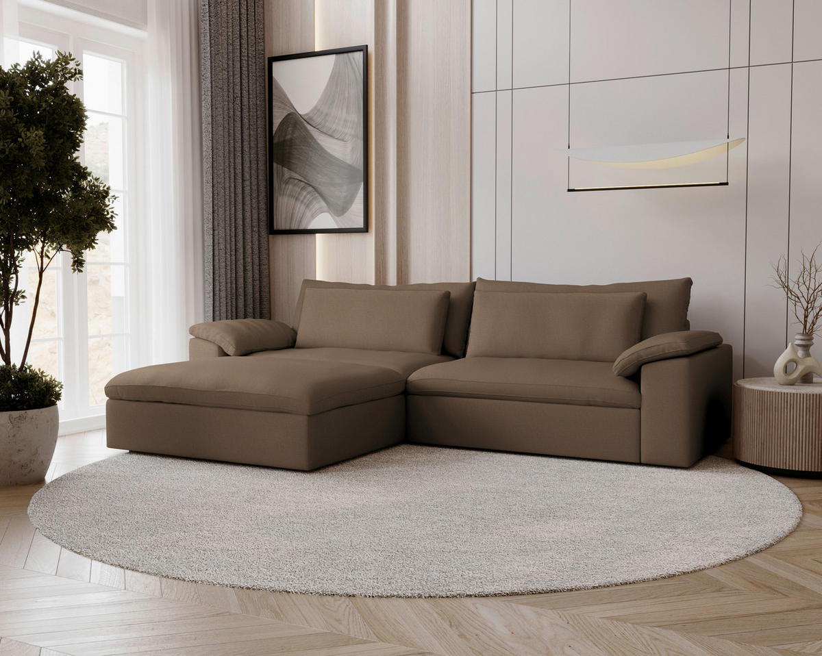 ECKSOFA  Chenille Hellbraun  - Hellbraun/Schwarz, Modern, Kunststoff/Textil (198/306cm) - Carryhome