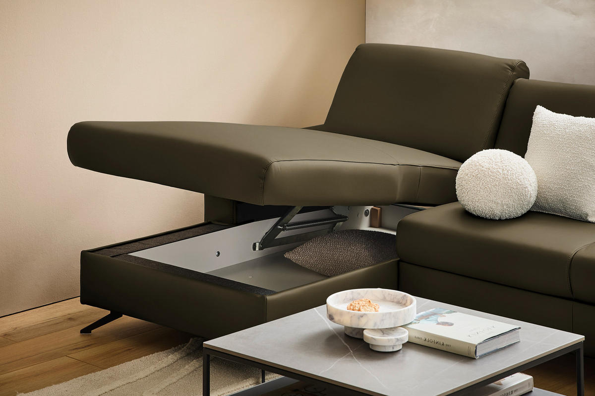 ECKSOFA in Echtleder Grün  - Schwarz/Grün, Design, Leder/Metall (165/267cm) - Lomoco