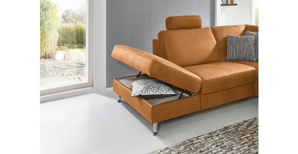 ECKSOFA in Mikrofaser Hellbraun 242/275 cm - Hellbraun/Alufarben, Design, Textil/Metall (242/275cm) - Dieter Knoll