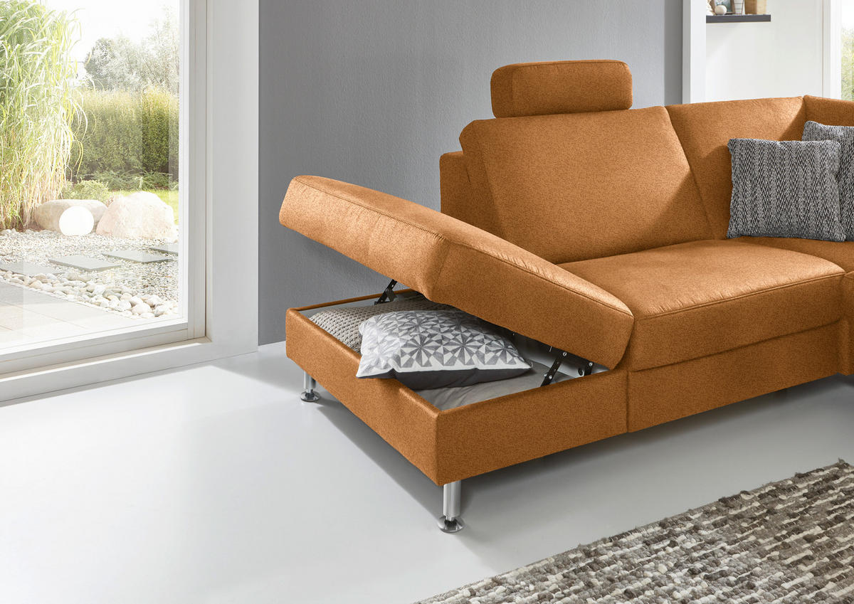ECKSOFA in Mikrofaser Hellbraun  - Hellbraun/Alufarben, Design, Textil/Metall (242/275cm) - Dieter Knoll
