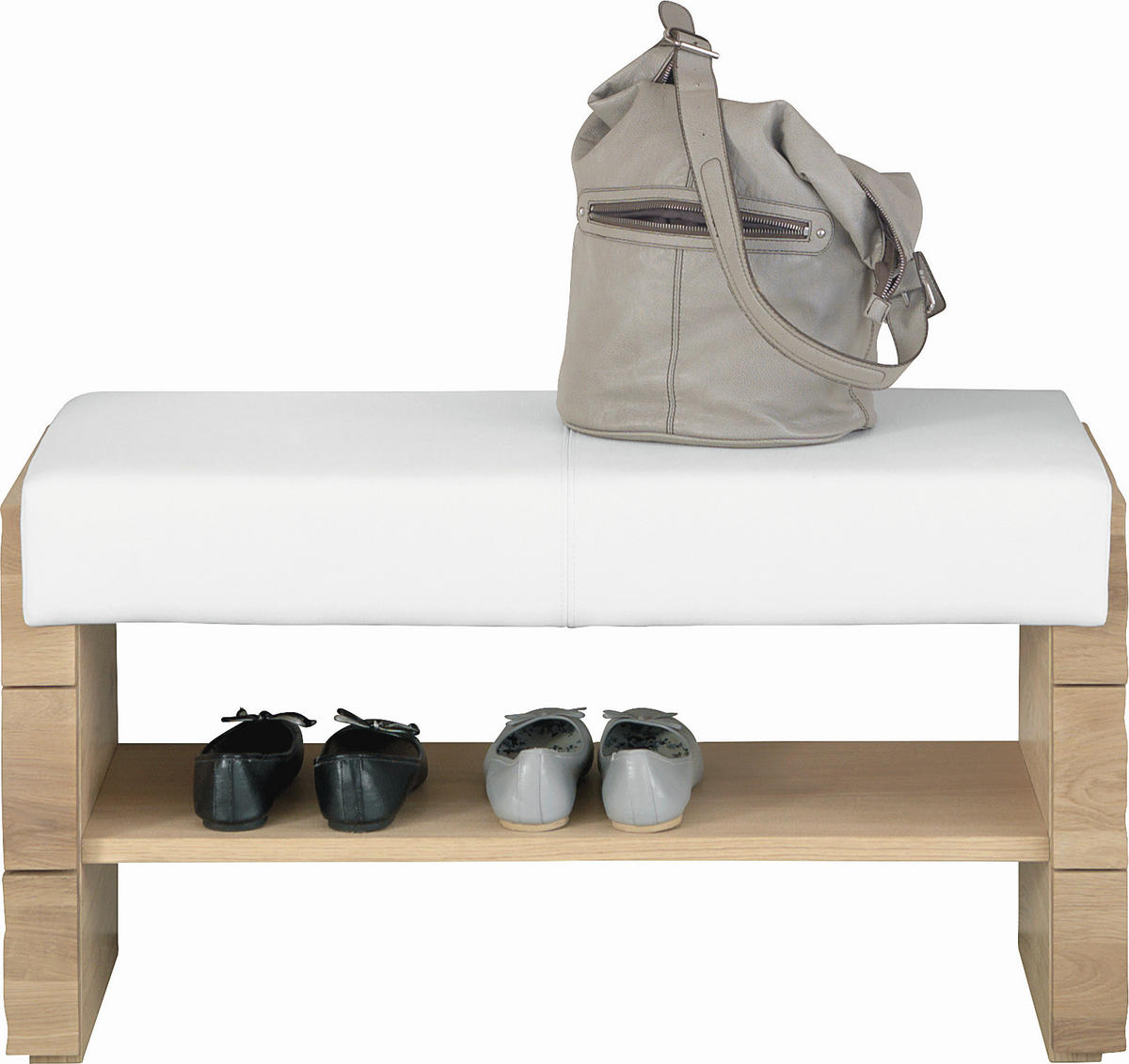 GARDEROBENBANK  in 91/49/38 cm  - Eichefarben/Weiß, Design, Leder/Holz (91/49/38cm) - Voglauer