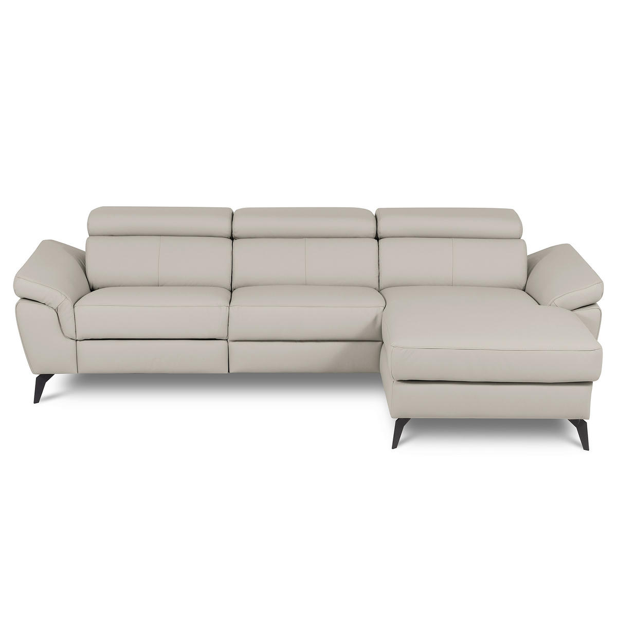 ECKSOFA SONO in Lederlook Echtleder Platinfarben Armteilverstellung, Kopfteilverstellung  252/179 cm  - Platinfarben/Schwarz, Design, Leder/Textil (252/179cm) - Livetastic