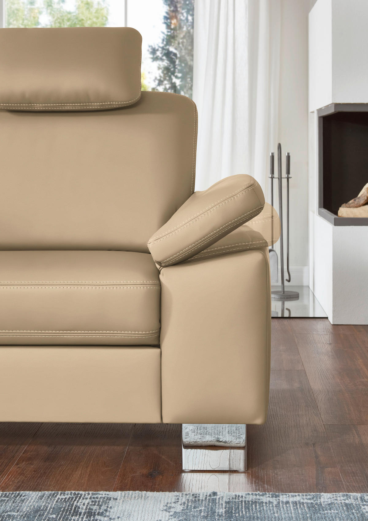 ECKSOFA  in Echtleder Beige  235/248 cm  - Beige/Alufarben, Design, Leder/Metall (235/248cm) - Beldomo Premium