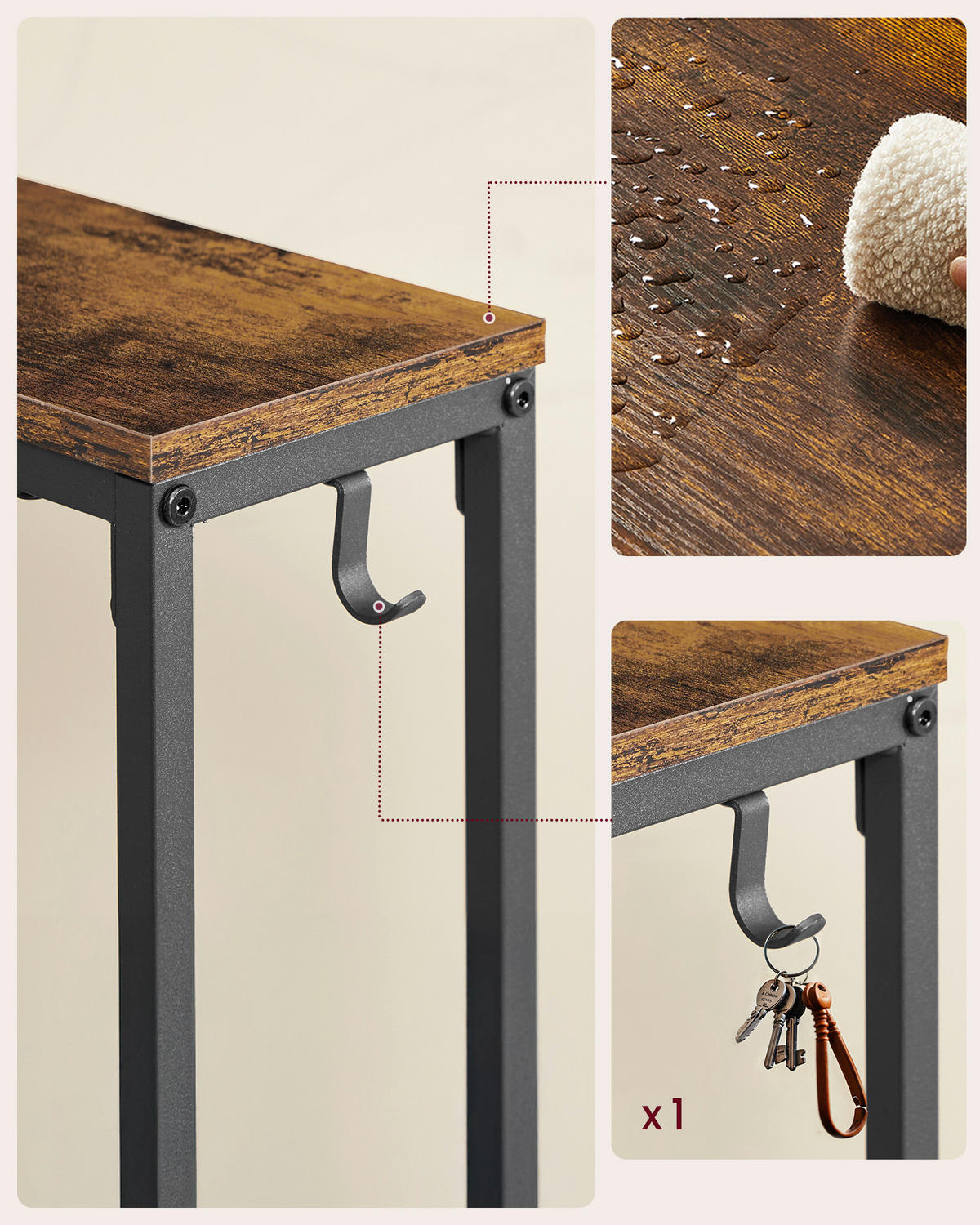KONSOLENTISCH Schwarz, Dunkelbraun  - Dunkelbraun/Schwarz, Trend, Holzwerkstoff/Metall (100/15/80cm) - Boxxx