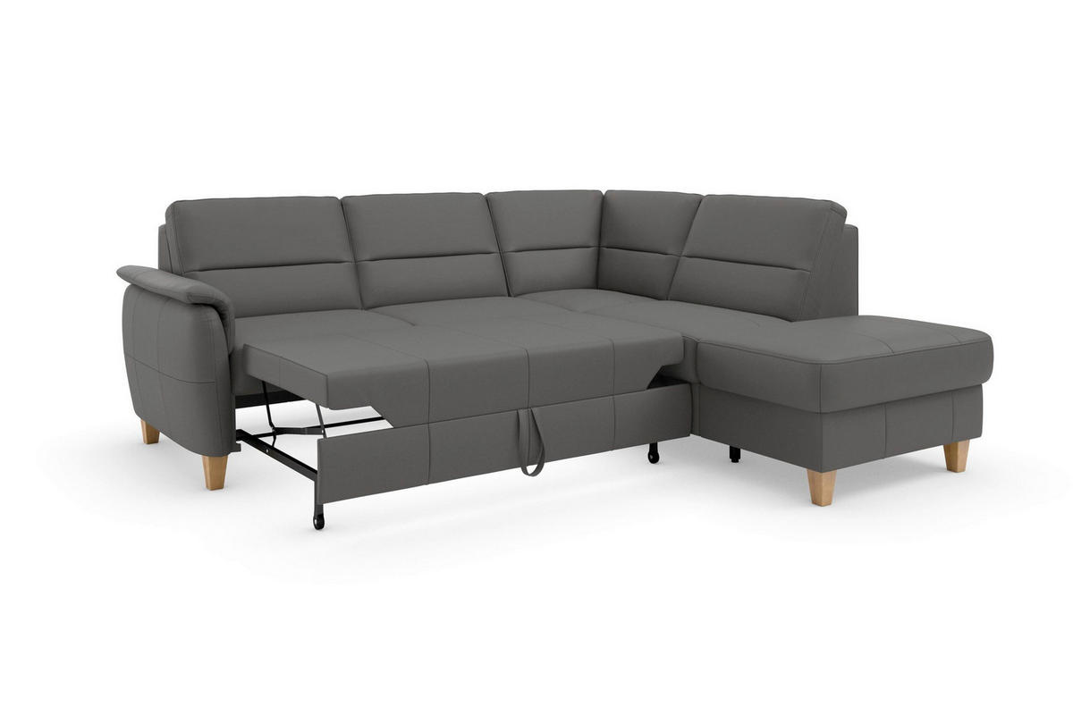 ECKSOFA Echtleder Mokka  - Eichefarben/Mokka, Basics, Leder/Holz (236/212cm) - Sit & More