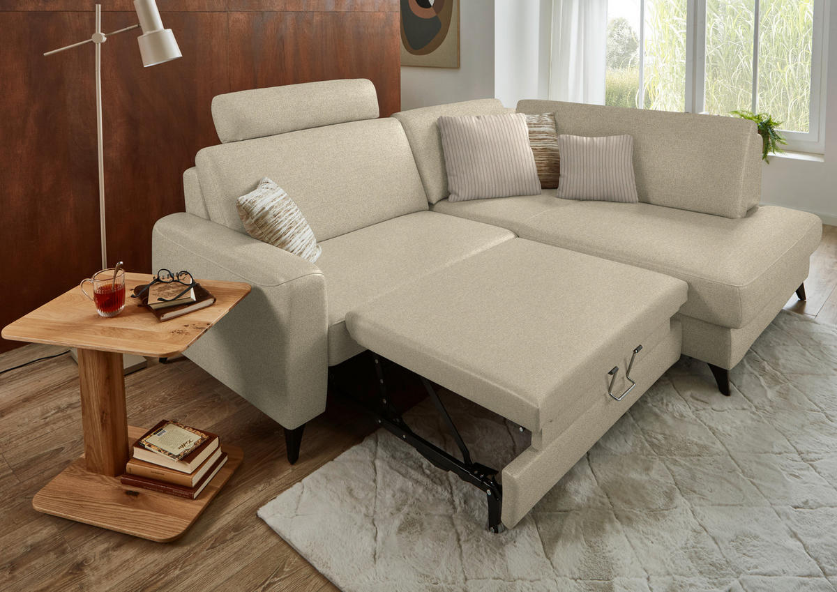 ECKSOFA  Chenille Sandfarben  - Sandfarben/Schwarz, Design, Textil/Metall (239/182cm) - Beldomo Comfort