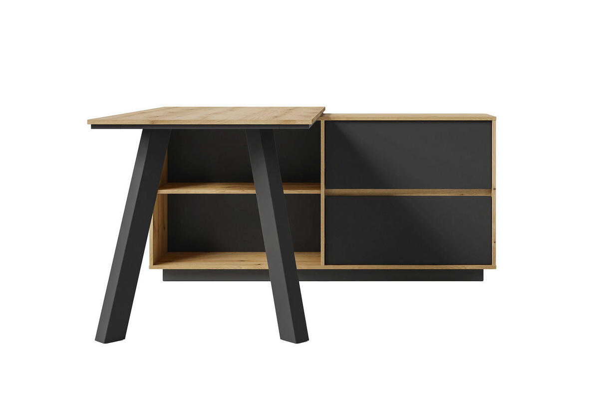 SCHREIBTISCH 138/150/75,4 cm Eichefarben   - Eichefarben/Schwarz, Modern, Holzwerkstoff (138/150/75,4cm) - MID.YOU