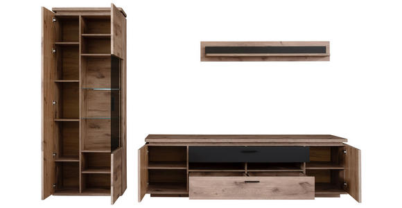 WOHNWAND 3-teilig  in Anthrazit, Eiche dunkel  295/208/50 cm  - Eiche dunkel/Anthrazit, KONVENTIONELL, Glas/Holzwerkstoff (295/208/50cm) - Cantus