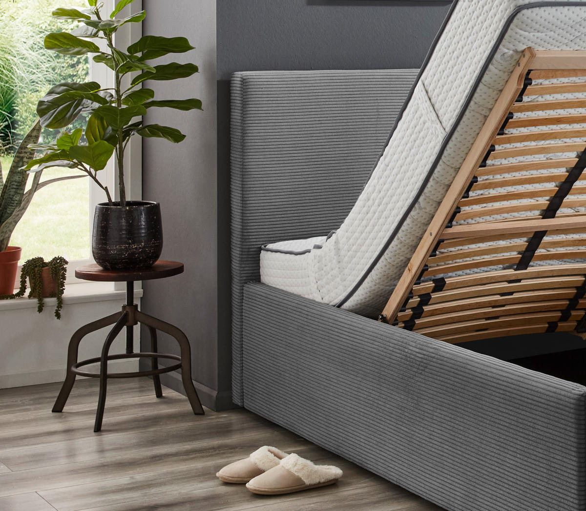 POLSTERBETT 140/200 cm  in Grau  - Schwarz/Grau, Trend, Kunststoff/Textil (140/200cm) - Boxxx