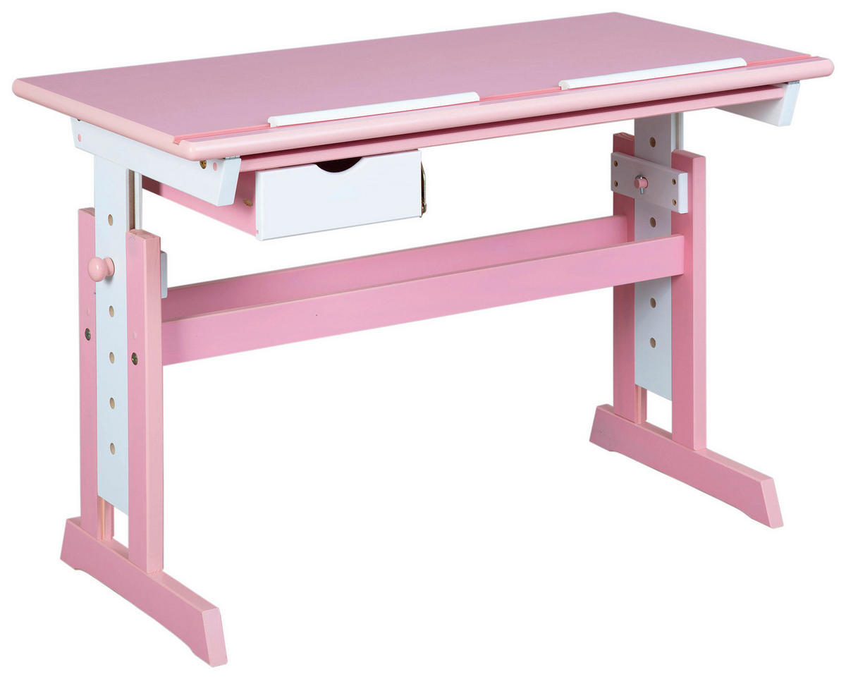 SKRIVBORD UNGDOM 109/55/63-96 cm  i rosa, vit  - vit/rosa, Basics, trämaterial/trä (109/55/63-96cm) - MID.YOU