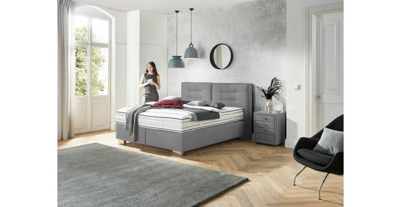 BOXSPRINGBETT 180/200 cm,  in Hellgrau, Matratze, H3 + H3 = fest  - Chromfarben/Hellgrau, KONVENTIONELL, Textil (180/200cm) - Dieter Knoll