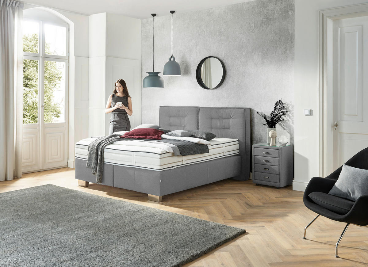 BOXSPRINGBETT 180/200 cm  in Hellgrau  - Chromfarben/Hellgrau, Konventionell, Textil (180/200cm) - Dieter Knoll