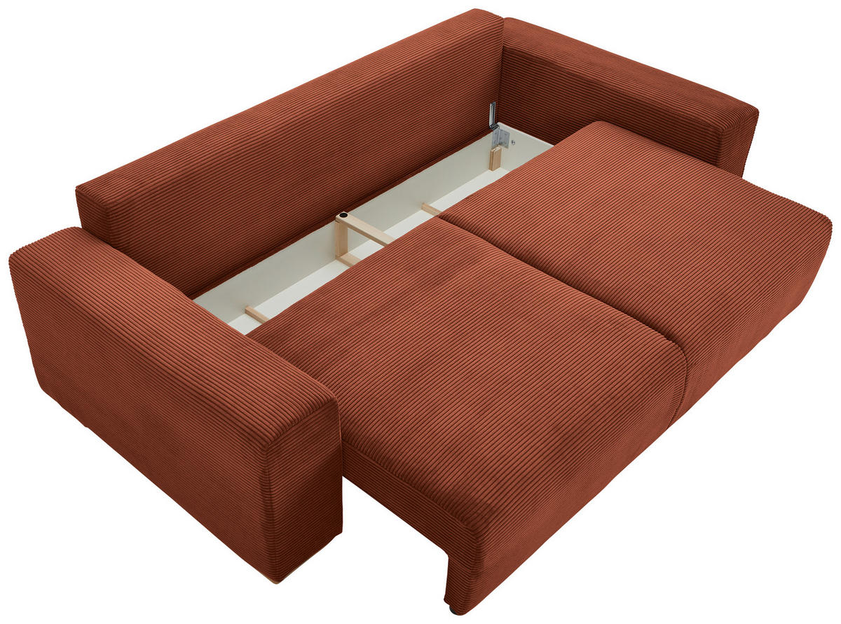 SCHLAFSOFA in Cord Kupferfarben  - Buchefarben/Schwarz, Konventionell, Holz/Kunststoff (255/86/123cm) - Livetastic