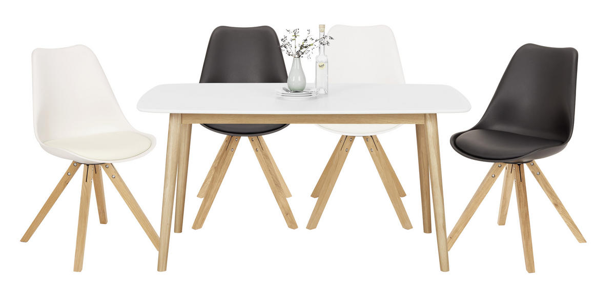 JEDILNA MIZA, masivno hrast bela, barve hrasta  - barve hrasta/bela, Design, leseni material/les (150/80/75,5cm) - Livetastic
