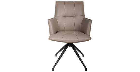 ARMLEHNSTUHL  in Eisen Echtleder pigmentiert  - Taupe/Schwarz, Design, Leder/Metall (60/89,5/63cm) - Novel