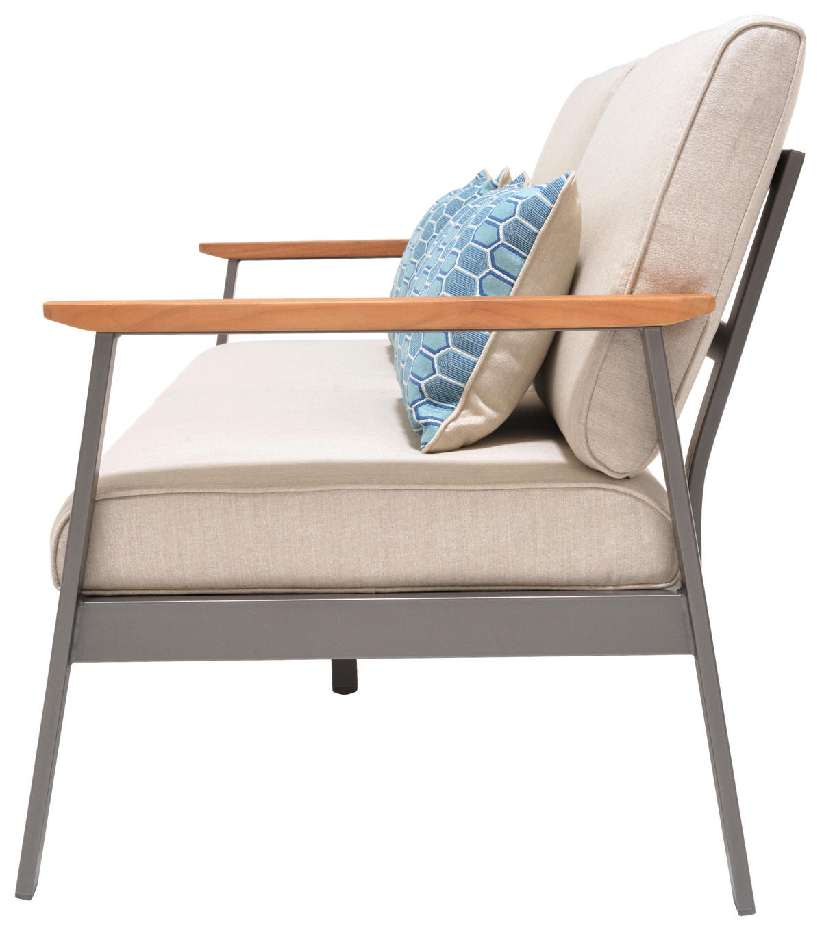 2,5-SITZER Flachgewebe Hellgrau, Dunkelgrau, Teakfarben  - Blau/Dunkelgrau, Design, Holz/Textil (161/75,5/82cm) - Modante