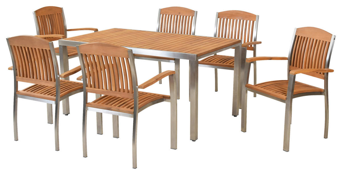 GARTENSET 5-teilig  - Silberfarben/Naturfarben, MODERN, Holz/Metall - Gardenson