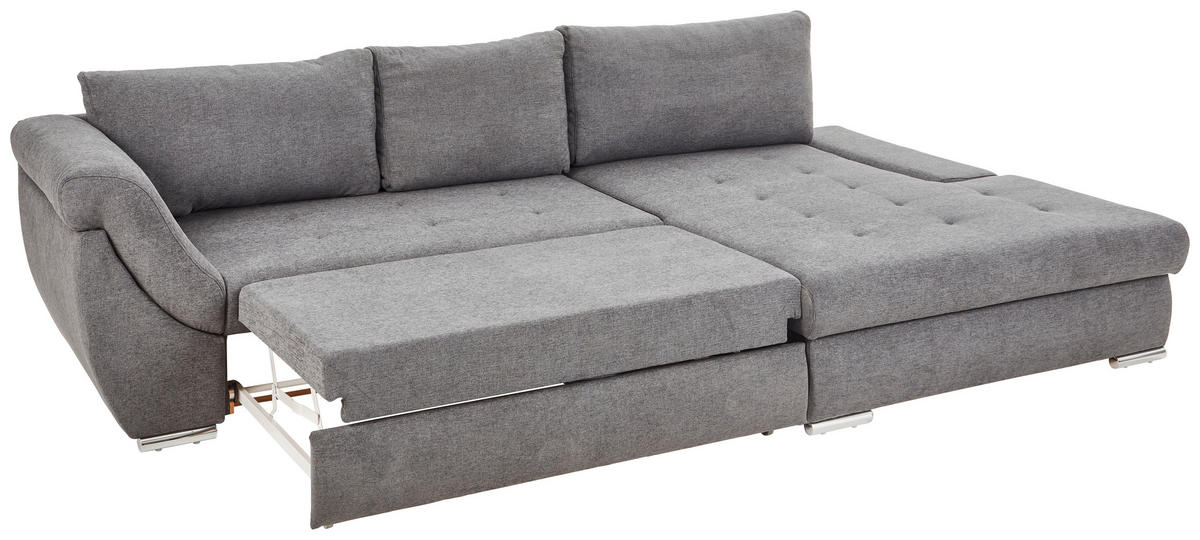 ECKSOFA in Flachgewebe Grau  - Silberfarben/Grau, Design, Textil/Metall (306/174cm) - MID.YOU