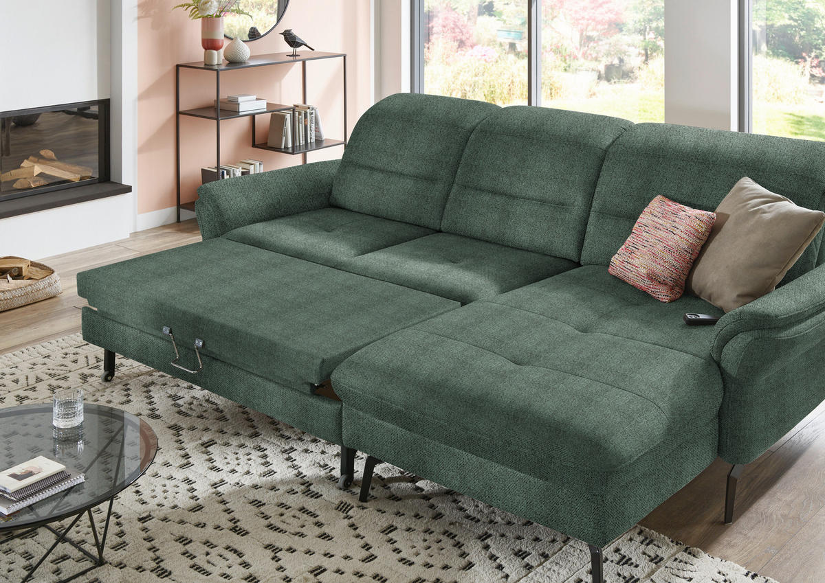ECKSOFA in Flachgewebe Dunkelgrün  - Dunkelgrün/Schwarz, Konventionell, Textil/Metall (260/181cm) - Beldomo Speed