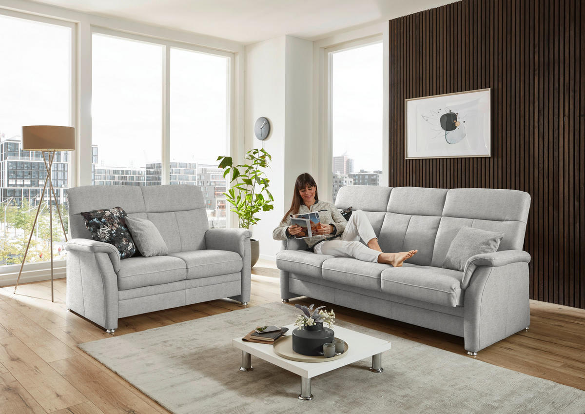 SITZGARNITUR Flachgewebe Ecru  - Ecru/Alufarben, Konventionell, Textil/Metall (142-194/100/89cm) - Beldomo Comfort