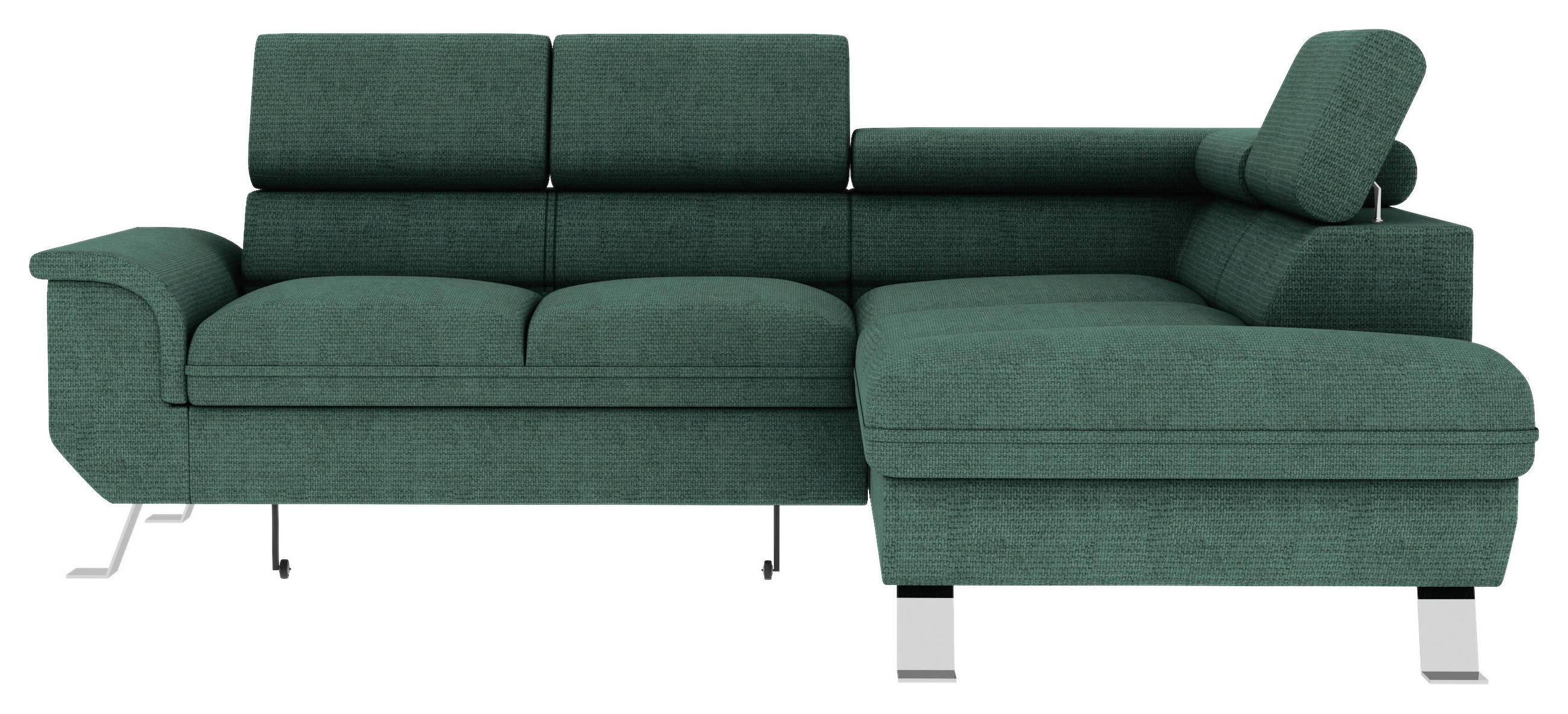 ECKSOFA Dunkelgrün Struktur  - Dunkelgrün/Silberfarben, KONVENTIONELL, Textil/Metall (268/207cm) - Carryhome