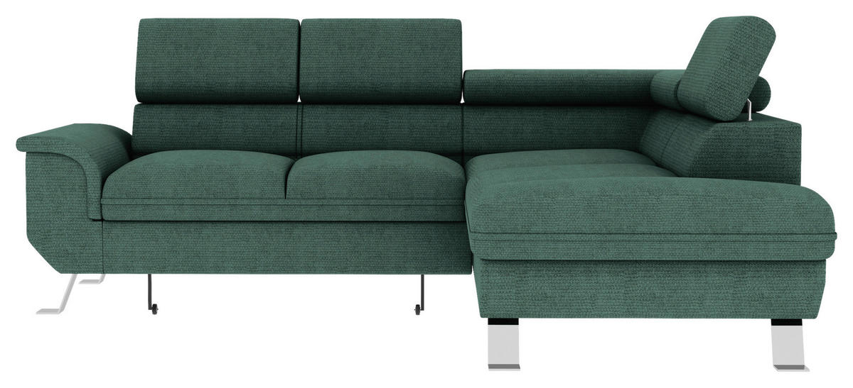 ECKSOFA in Struktur Dunkelgrün  - Dunkelgrün/Silberfarben, Konventionell, Textil/Metall (268/207cm) - MID.YOU