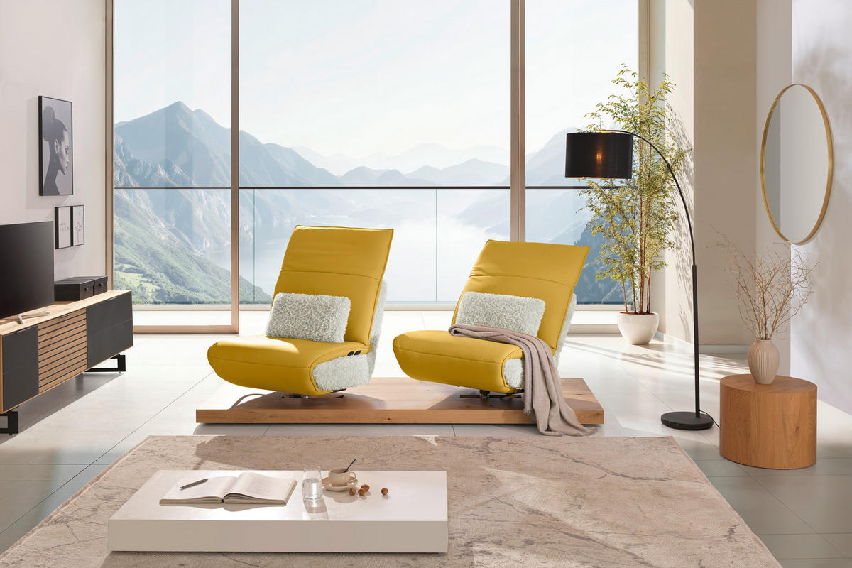 2-SITZER-SOFA  in Hochflor Echtleder Creme, Currygelb  - Currygelb/Creme, Design, Leder/Holz (240/65/104cm) - Koinor