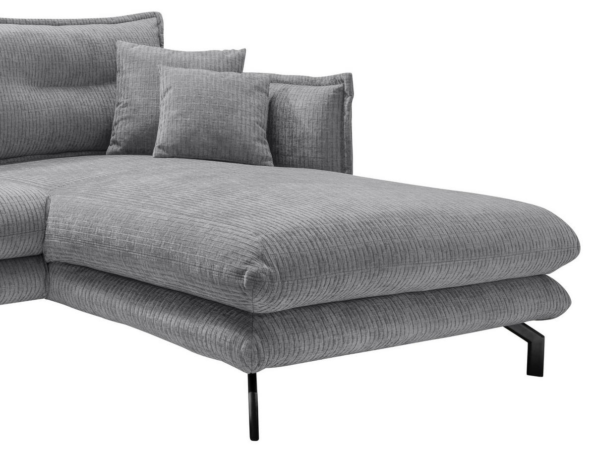ECKSOFA in Velours Grau  - Schwarz/Grau, Design, Textil/Metall (255/180cm) - Livetastic
