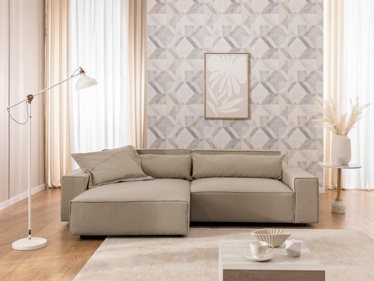 ECKSOFA Curduroy in Webstoff Hellbraun Rückenkissen  251/142 cm  - Hellbraun/Schwarz, Design, Kunststoff/Textil (251/142cm) - P & B