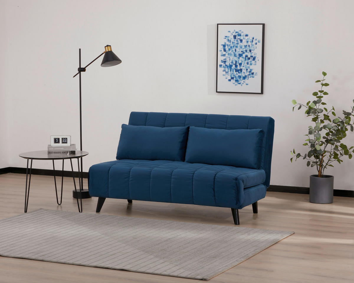 SCHLAFSOFA Samt Dunkelblau  - Schwarz/Dunkelblau, Design, Holz/Textil (143/82/91cm) - Carryhome