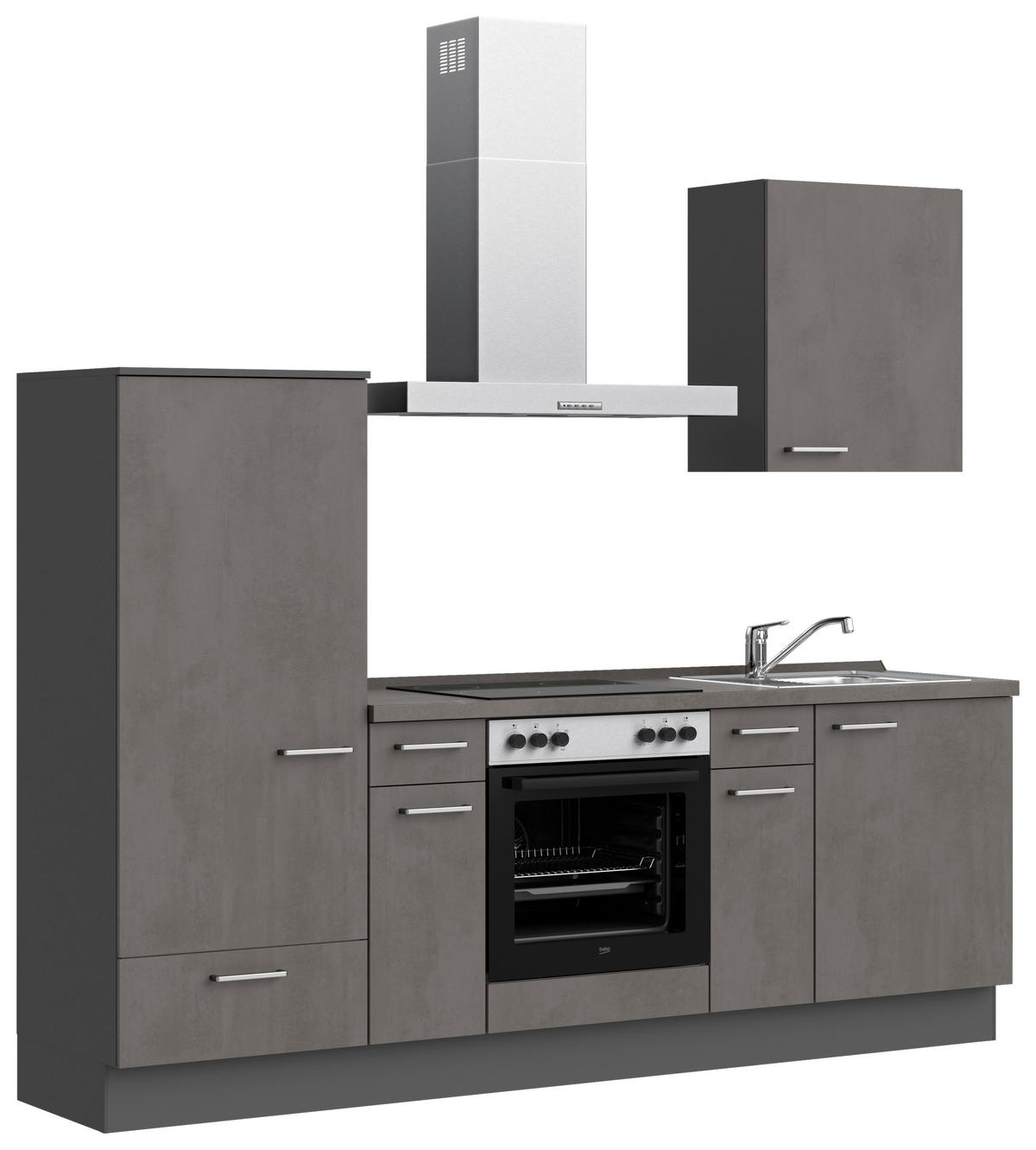 KÜCHENBLOCK Riva 240 cm  in Schieferfarben  - Schieferfarben/Edelstahlfarben, MODERN, Holzwerkstoff/Metall (240cm) - Nobilia