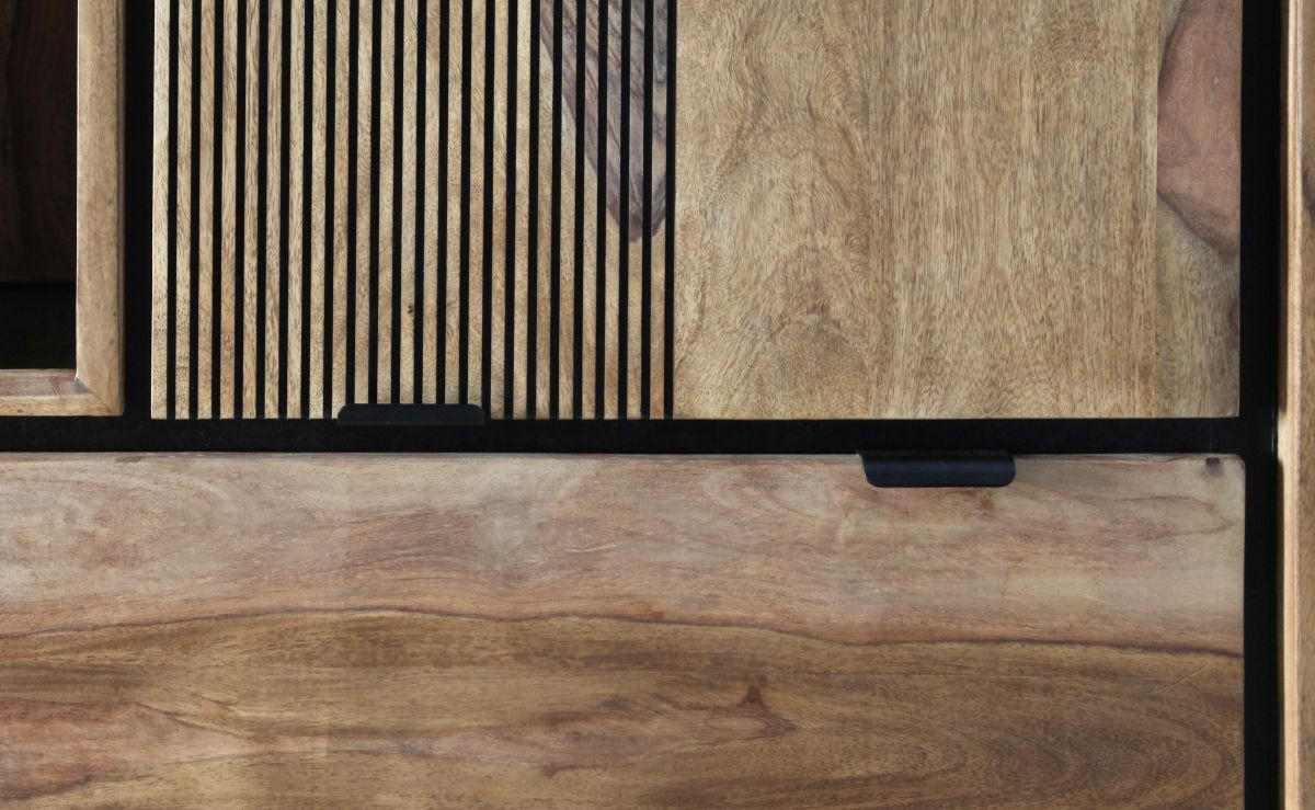 VITRÍNA, indický palisander, prírodná farba, 100/180/40 cm - čierna/prírodná farba, Modern, kov/drevo (100/180/40cm) - Livetastic