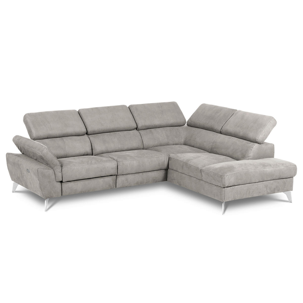 ECKSOFA SONO in Lederlook Grau Armteilverstellung, Kopfteilverstellung  265/210 cm  - Chromfarben/Grau, Design, Textil/Metall (265/210cm) - Livetastic
