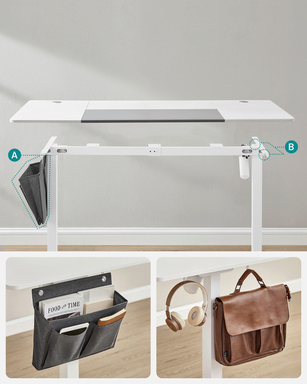 COMPUTERTISCH 160/70/72-120 cm Grau, Weiß elektrisch höhenverstellbar  - Weiß/Grau, Basics, Holzwerkstoff/Textil (160/70/72-120cm) - Boxxx