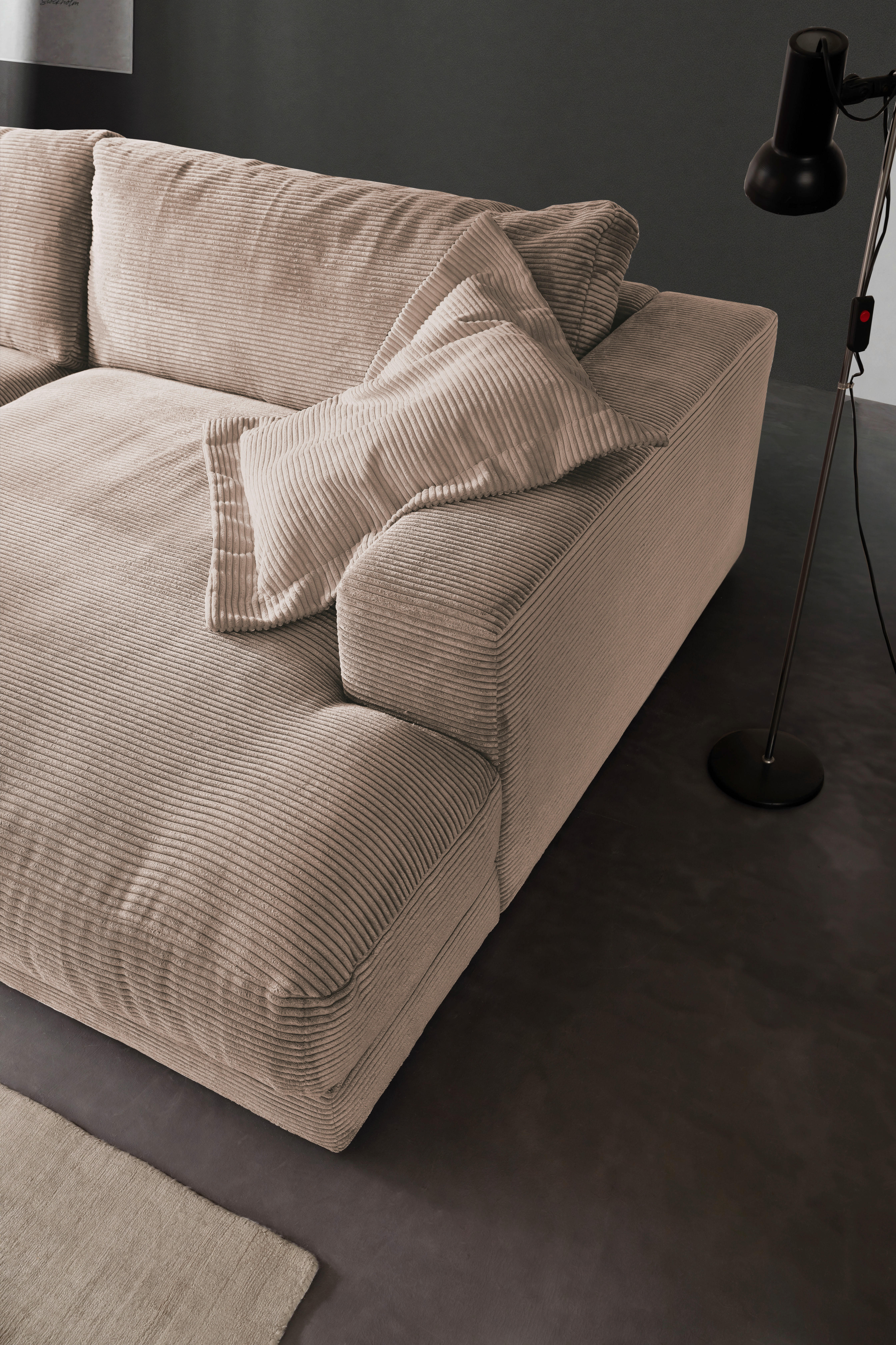 MEGASOFA Kord Taupe  - Taupe/Schwarz, Design, Kunststoff/Textil (290/86/170cm) - Pure Home Lifestyle