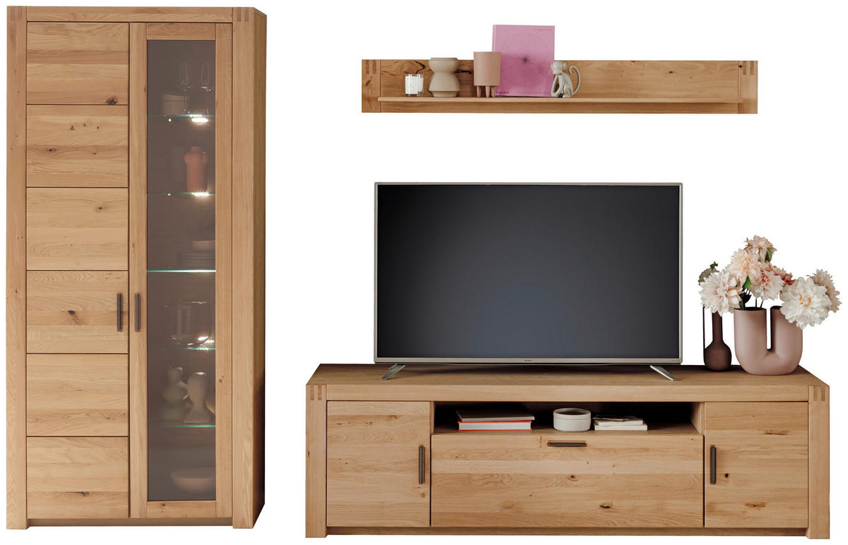 WOHNWAND 3-teilig  in Eichefarben 283/203/50 cm  - Eichefarben/Anthrazit, Design, Glas/Holz (283/203/50cm) - Livetastic