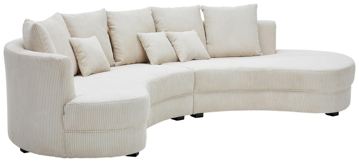 Wohnlandschaft inkl. Hocker in Cord Beige  - Beige/Schwarz, Design, Kunststoff/Textil (300/160cm) - Livetastic