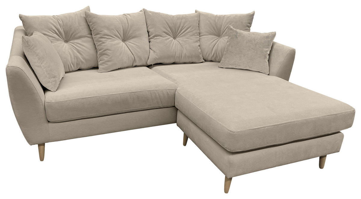 ECKSOFA Beige Feincord  - Beige/Buchefarben, KONVENTIONELL, Holz/Textil (211/154cm) - Carryhome