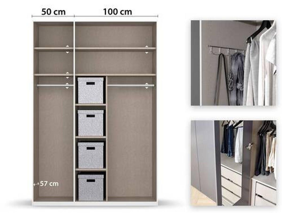 DREHTÜRENSCHRANK  in Graphitfarben  - Chromfarben/Graphitfarben, Design, Holzwerkstoff/Metall (151/223/60cm) - home24