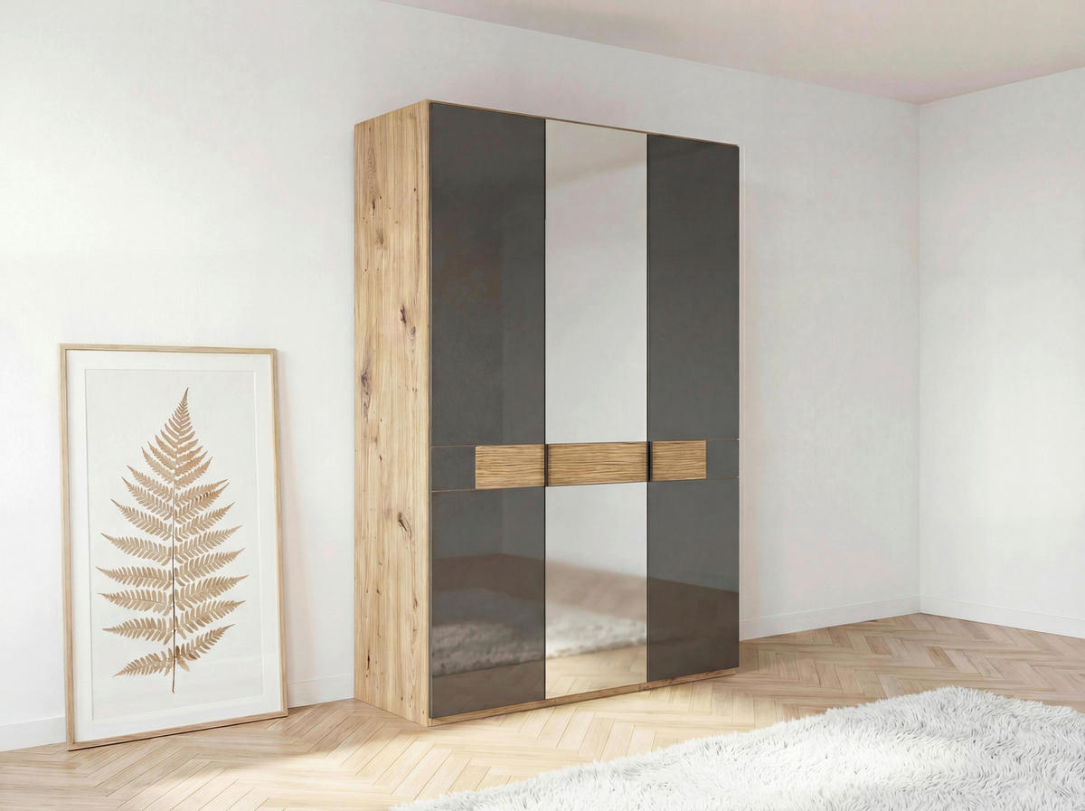 DREHTÜRENSCHRANK 150/216/58 cm,  in Braun, Eichefarben, 3 Tür(en)  - Schieferfarben/Eichefarben, Design, Glas/Holz (150/216/58cm) - Musterring