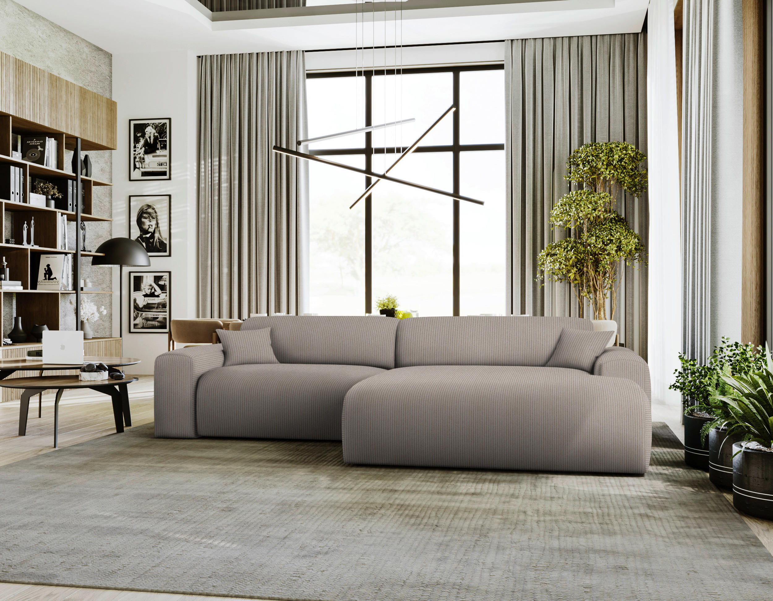 ECKSOFA in Velours, Feincord Taupe  - Taupe/Schwarz, Design, Kunststoff/Textil (292/178cm) - Livetastic
