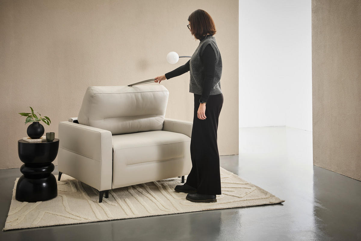 SCHLAFSESSEL Echtleder Hellgrau    - Hellgrau/Schwarz, Design, Leder/Metall (115/89/97cm) - Novel