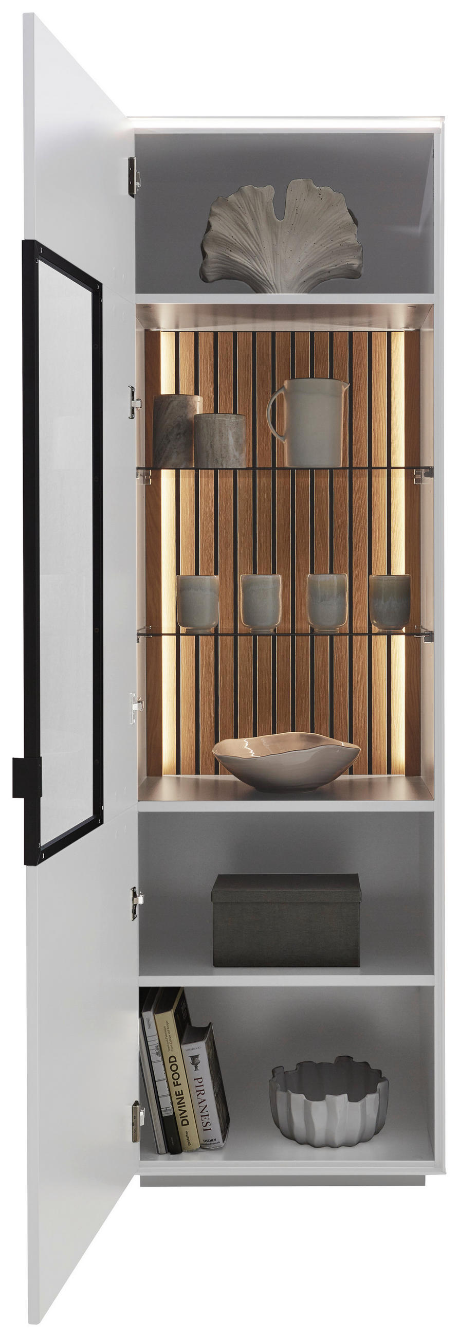 VITRINE Weiss, Eichefarben  60,8/198,6/40 cm  - Weiss/Eichefarben, Design, Glas/Holz (60,8/198,6/40cm) - Dieter Knoll