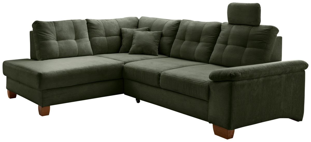 ECKSOFA in Cord Dunkelgrün  - Dunkelgrün/Naturfarben, Modern, Holz/Textil (206/274cm) - Livetastic
