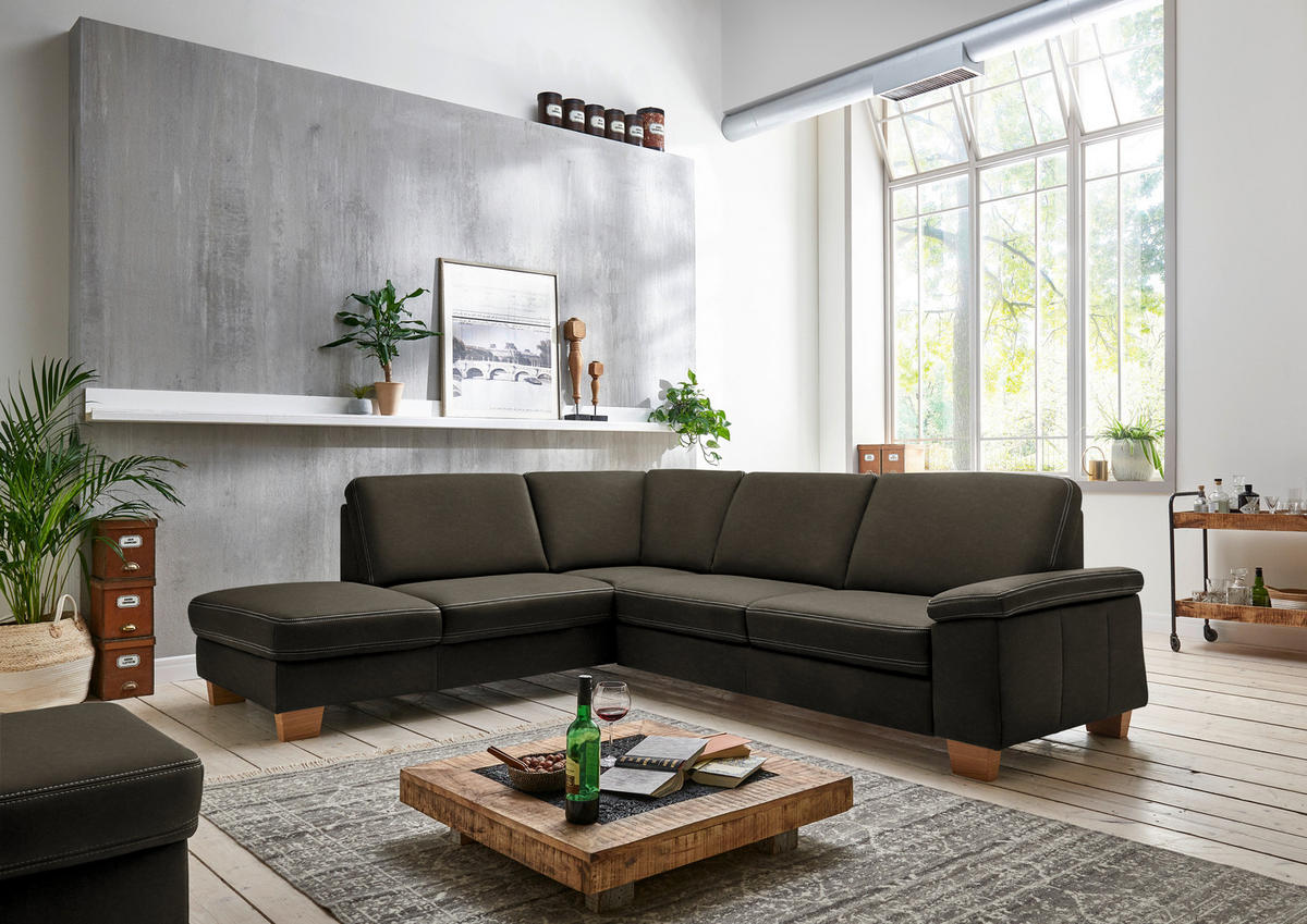 ECKSOFA  in Echtleder Olivgrün  235/274 cm  - Eichefarben/Beige, KONVENTIONELL, Leder/Holzwerkstoff (235/274cm) - Beldomo Premium